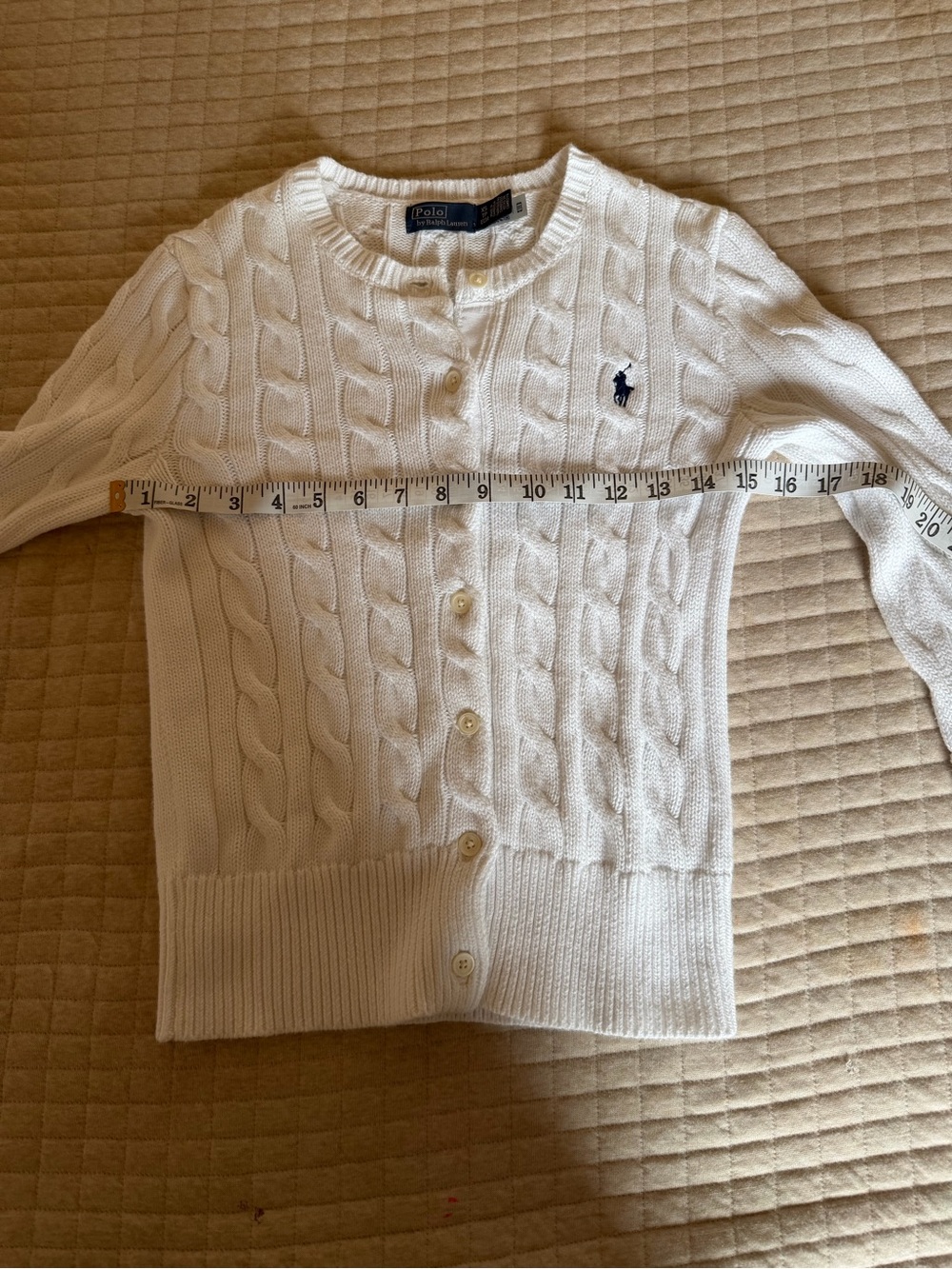 Ralph Lauren Cream Cable-Knit Button Cardigan with Navy Pony - Picture 2 of 8